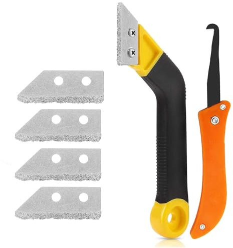 OWLMATE Grattoir Joint Carrelage, avec 4 Lames de Rechange et 1 Scie Coudée Grattoir pour Enlever et Nettoyer les Joints de Carrelage