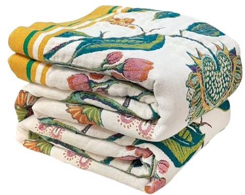 Boho Throw Blanket for Bed - 100% Cotton Ultra Soft Luxury Throw Rustic Fall Quilt,Bird Printed Farmhouse Decor Bed Blankets,Throw for Living Room Sofa Couch Chair (Boho Colorful Bird, 200X230CM)
