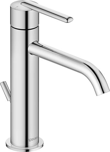 Duravit Balcoon tvättställskran, storlek M (pip höjd 138 mm), energisparande handfatskran (FreshStart), vattenbesparande kran badrum (MinusFlow), med dragstång avloppsarmatur, krom