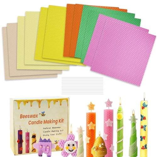 Chingcoo Placas de cera de abejas para velas, juego de fabricación de velas de cera de abejas, colores brillantes, hojas de cera de abejas para hacer velas, kit de bricolaje para adultos (12 piezas de