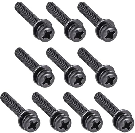 TA-VIGOR M4 Phillips Pan Head Bolt with Spring & Plain Washer 50mm 10pc | Carbon Steel Cross Round Head Machine Screws for Heavy-duty Fastening for Wood, Metal, Plastic