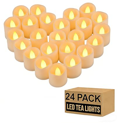 Gmnee 24Pcs Flameless Tealights Candles, 200+Hours LED Candles, Small Tea Lights Candles Battery Operated for Christmas, Wedding, Party, and Halloween Decoration