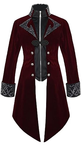 Frack Steampunk - Veste gothique pour homme - Longue - Vert classique - Manteau médiéval rétro victorien - Jupe de marche élégante Tuxedo - Vêtements de pirate - Vampire - Costume d'Halloween