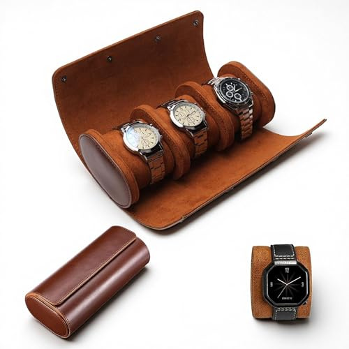 Lifegogo Watch Travel Case 3 Slot: PU Leather Watch Roll for Men and Women Compact Travel Watches Case with Removable Cushions for Traveling Display Home Storage