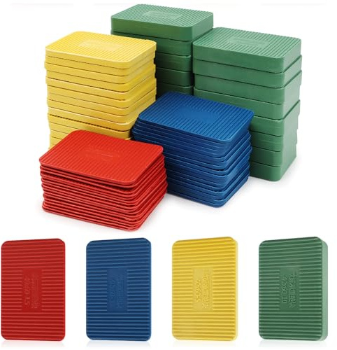 Pack of 68 Plastic Base Plates, 60 x 40 mm, Spacers, Plastic Underlay Plates, Glazing Blocks for Windows, Door Mounting Compensation, Glass Blocks, Heights of 1.5/3/5/10 mm