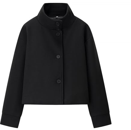 Manteau en laine pour femme hiver avec boutons - Manteau d'hiver court pour femme - Veste de transition élégante avec col montant - Veste en laine épaisse pour femme - Manteau court en laine - Trench