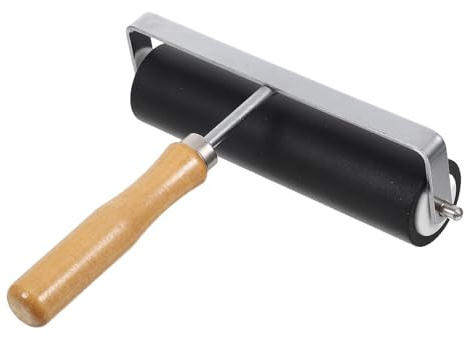 Mikikit Rullo per Stampa in Gomma Grande Manico in Legno Utensile a Rullo per Inchiostrazione Uniforme Accessorio Artigianale Fai da Te per Progetti di Stampa su Legno e Pietra Manuale
