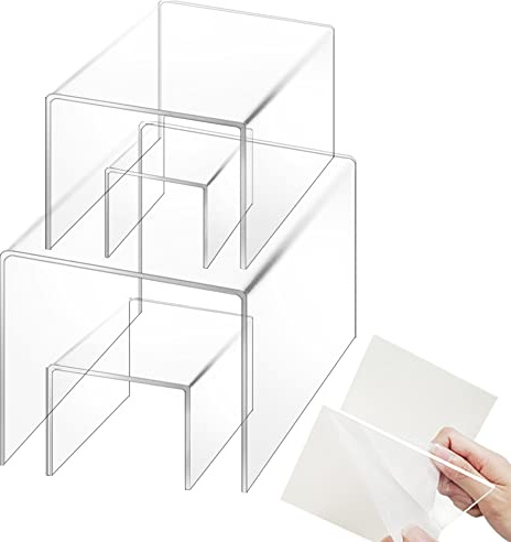 DaKuan Juego de 4 Elevadores de Exhibición Acrílicos, Soportes Transparentes para Tartas Exhibidor de Joyas Estante Elevador Vitrina para Decoraciones de Mesa de Dulces y Postres - 7,6 cm, 10,2 cm