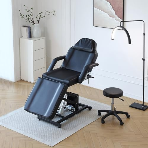 LSBIKE Professionelle Kosmetikliege Elektrisch, Verstellbare Tattoo Liege Massageliege mit abnehmbaren Armlehnen & Kopfteile – Elektrische Kosmetikstuhl Set für Spa, Tattoo, Gesichtspflege (Schwarz)