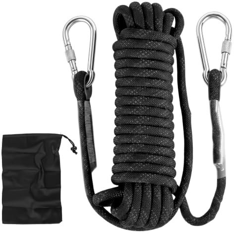 Dexpally Cuerda de Escalada Estática de 10 mm × 10 m – Servicio Pesado Nailon Trenzado con 2 Mosquetones – Ideal para Exterior Rescate Supervivencia Camping Emergencias Alpinismo（Color Naranja）