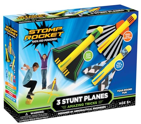Stomp Rocket Stunt Plane Launcher Toy for Kids - 3 Foam Airplane Toy Soars Over 100 Feet - Unique Tricks & Adjustable Plane Rocket Launcher Stand - Fun Outdoor Toys & Gift for Boys or Girls