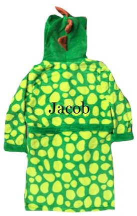 Niche Embroidery Personalised Embroidered Unisex Dinosaur Hooded Fleece Dressing Gown Available in 6 Sizes (2-3 Years)