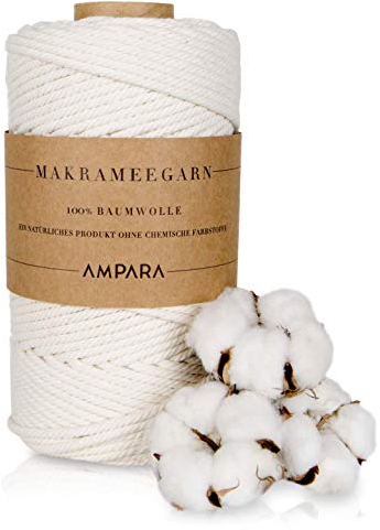 Ampara - Echtes Makramee Garn 2mm x 400m, 100% Baumwollgarn (Garn für Makramee ohne Chemie für hochwertige Handarbeitskunst)