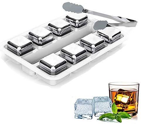 Fitsund Whisky Eiswürfel Steine, Eiswürfel Wiederverwendbare , Lebensmittelecht Edelstahl Ice Cubes Kühlsteine, Geschwindigkeit Eingefroren Eiswürfel Geschenke mit kostenloser Zange, 8 Stück