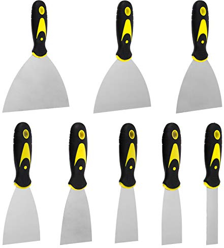 Xinzistar 8 PCS Wallpaper Scrapers, 8 Pieces Different Size Wide Putty Knife Set, Paint Scraper, Metal Spackle Knives Paint Tools for Wallpaper/Decals/Drywall Finishing/Plaster Scraping
