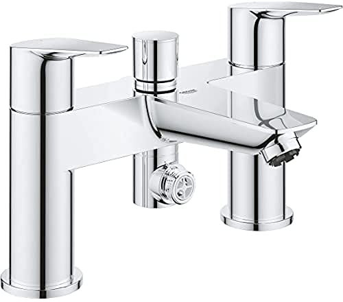 GROHE Start Edge – Two Handled Bath/Shower Mixer Tap (Deck Mounted, Metal Lever, Automatic Diverter Lockable: Bath/Shower, Integrated Non-Return Valve, Low Pressure Min. 0.5 Bar), Chrome, 25236001