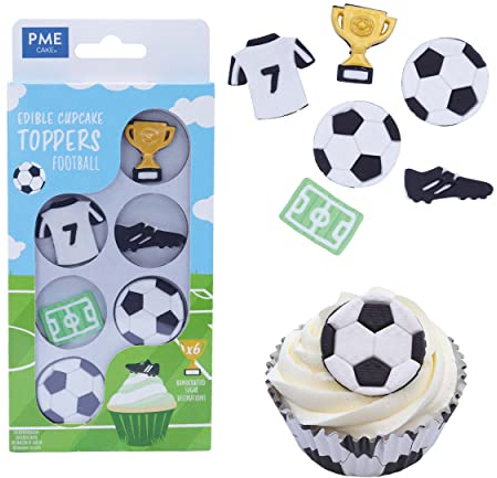 PME Edible Cupcake Topping Decorations, Football, Pack of 6 EDP01 Multicolor