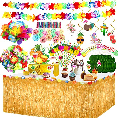 Chennyfun Hawaiano Luau Falda de Mesa Set de Decoración
