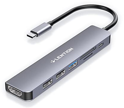 LENTION USB C Hub with 100W Charging, 4K HDMI, Dual Card Reader, USB 3.0 & 2.0 Compatible MacBook Pro, New Mac Air/Surface, Chromebook, More, Stable Driver Adapter (CB-CE18, Space Gray)