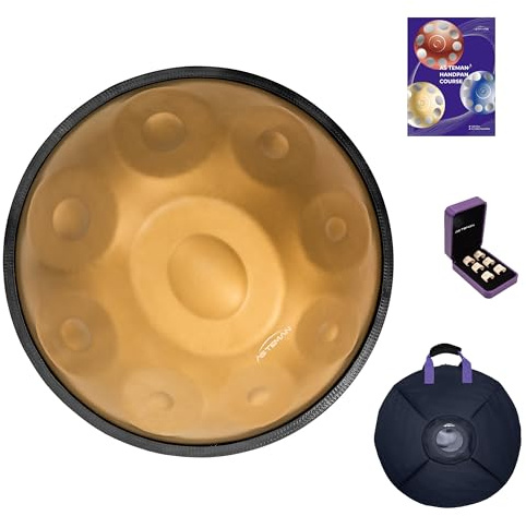 ASTEMAN Handpan, 18 inches, 9 notes, 432Hz, G minor, comes with stand, bag, two beaters, and dust cloth