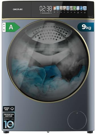 Cecotec Lave-linge 9Kg Chargement Frontal Bolero DressCode 9900 Inverter FullColor Ice Blue A. Finition Bleue 1400 Tr/min, Écran 10,3, 11 Programmes, Inverter, SteamMax, Classe A