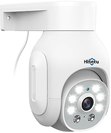 Hiseeu 5MP Caméra de Surveillance Extérieure PoE, 360° PTZ Caméra IP extérieure avec 30m Vision Nocturne Couleur, Suivi Automatique, Détection Personne Alarme Sonore Lumière Audio Bidirectionnel