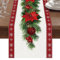 Tischläufer Weihnachten, Weihnachtstischläufer Rot Leine mit Rotem Blumen Weihnachtsbaum Glocken Aufdruck, Lang Rechteckige Weihnachtstischdecke für Das Weihnachtsessen Tisch Dekoration(230 x 33cm)