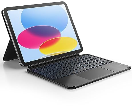 Dracool Tastatur Hülle für iPad 10. Generation 2022 (10,9 Zoll) mit Trackpad Abnehmbare Einstellbarer Ständer Magnetische Beleuchtete Magic Style Keyboard Folio Case Deutsch QWERTZ, Schwarz