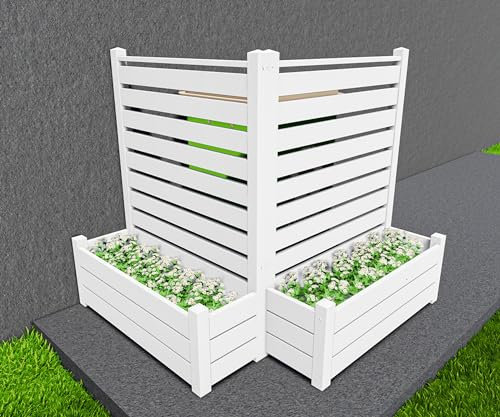 Qikdesign No-Dig Air Conditioner Fence 36 W X 45 H White Vinyl Privacy Fence with Planter Box for Trash Can Pool Equipment (2 Panels)