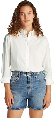 Tommy Jeans Tjw Reg Pinstripe Poplin Shirt Dw0Dw20290, Camicia a Maniche Lunghe, Donna, Bianco (Ecru), L