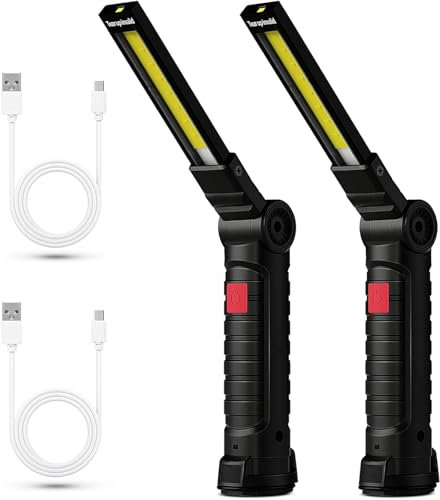 2 Stück LED Werkstattlampe, LED Arbeitsleuchte Werkstattlampe, Taschenlampe Werkstatt Handlampe, Magnettaschenlampen Led COB Wiederaufladbaremit Haken für Auto Reparatur, Werkstatt, Camping