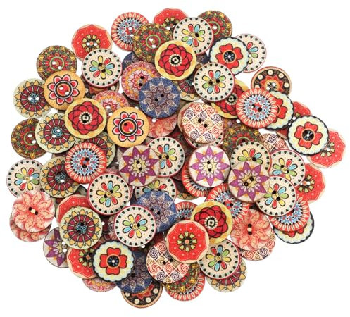 Gjinxi 100 Stück Bunte Holzknöpf, 20 mm Rund Knöpfe Retro Harz Holzknöpfe Vintage Knöpfe zum Basteln für Nähen DIY Handwerk Dekorationen