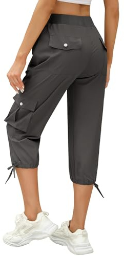 heekpek Pantaloni Capri Donna Estivi Pinocchietto Leggeri Pantaloni Cargo Comodi Pantaloni Trekking Elastico Vita Alta Pantaloni 3/4 con Multitasche, Grigio Scuro, XXL