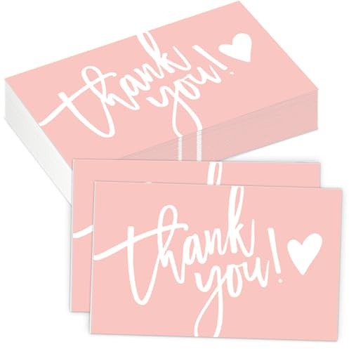 Thank You Cards 50 Pack, Pink Thank You Greeting Cards Multipack Blank Inside | Thank You Notes Special Appreciation Card | Thank You for Your Order for Business, Customer | Store Packaging Card