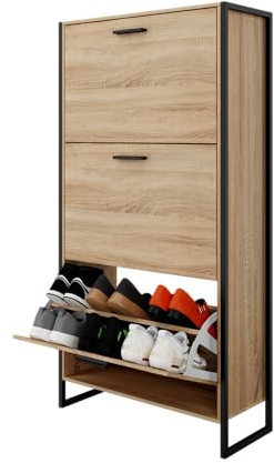 CASABEL - Mueble para Calzado Industrial (18 Pares) – Armario para Zapatos, Almacenamiento de Entrada, Gran Capacidad, Ahorro de Espacio, Entrada Pasillo, Puertas y Marco de Madera Clara, Empresa