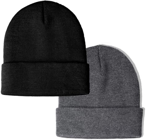 SWIMLANCE 2 Packs Unisex Knit Beanie Hat for Men Women UK Classic Warm Winter Beanie Skull Cap Set Black and Grey