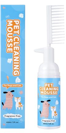 Shampooing Sec pour Chats et Chiens 60 ML avec Brosse | Mousse sans Rinçage Nettoyante et Nourrissante pour Animaux – Idéal pour Chatons, Chiots, Voyage, Camping, Maison et Refuges