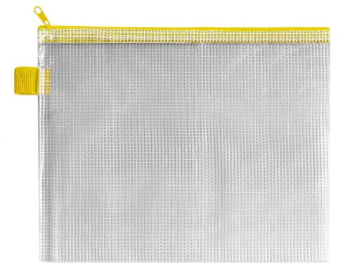INDX Zip Pouch Reinforced Mesh-weave PVC Clear with Coloured Seal W240xD15xH190mm A5 Yellow Ref ZPYEL
