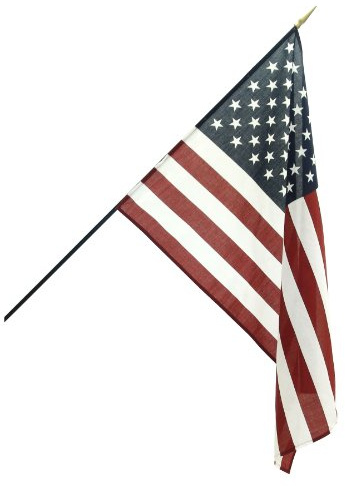 Super Tough 2ft x 3ft Polyester Classroom American Flag | 48 Inch Black Wood Staff with Spear Tip & Sewn Edges | Durable Printed US Flag for Schools Offices and Indoor Display