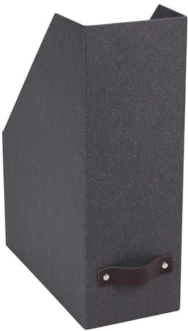 Bigso Box of Sweden trieur pour journaux, magazines et dossiers – organiseur pratique en panneau de fibres et papier effet lin – porte-journaux stable avec poignée – noir