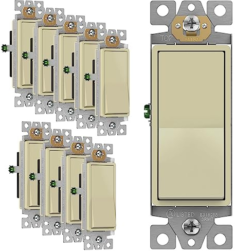 ENERLITES Ivory Single Pole Decorator Paddle Light Switch, 15A, 10 Pack