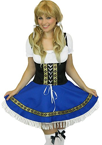Yummy Bee Oktoberfest Outfit Women - Bavarian Dirndl Dress October Festival Outfit Beer Maid Costume German Fancy Dress Plus Size Halloween Beer Girl with Over Knee White Socks (26-28)