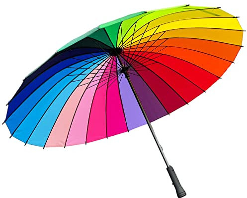 ThreeH Sonnenschirm Stockschirm 24 Rippen Groß Sturmfester Stabil Hochwertiger Golf Regenschirm KS07,Rainbow