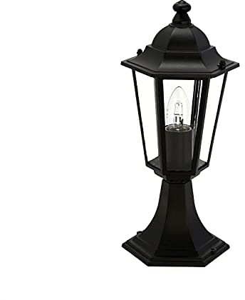 Licht-Erlebnisse Lampada da sentiero in vetro alluminio nero IP44 terrazza H:40 cm E27 Lanterna rustica nostalgica da piedistallo per esterni PARIS