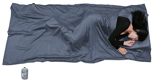 BROWINT Schlafsack Inlett aus Seide/Baumwolle, Reiseschlafsack mit Doppeltem Reißverschluss und Kissenfach, 220cm X 110cm Extrabreite Hüttenschlafsack für Hostels, Lnlay Leicht, Kompakt & Atmungsaktiv