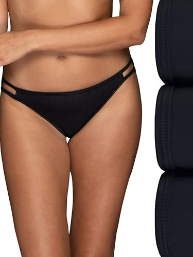 Vanity Fair Women's Illumination String Bikini Panties, Silky Stretch & Satin Trim, 3 Pack-Midnight Black, 7