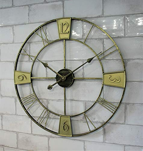 HH Home Hut WALL CLOCK ROMAN LARGE INDOOR NUMERALS GIANT OPEN FACE METAL 58CM Garden
