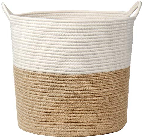 Briful Wäschekorb Aufbewahrungskorb aus Baumwolle Seil Wäschesammler Geflochten Korb Baby Spielzeug-Aufbewahrungsbehälter mit Griff für Wohnzimmer Kinderzimmer Badzimmer 38x38CM