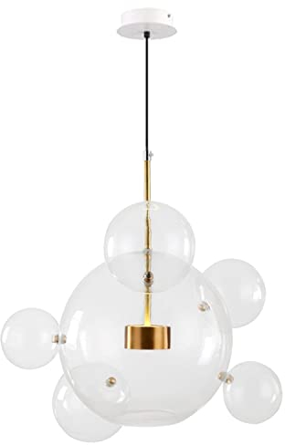 KCO Lighting Modern Globe Bubble Kronleuchter 6-Light Klarglaskugel Sputnik Kronleuchter Pendelleuchte Mid Century Gold Küche Insel Pendelleuchte Einstellbare Pendelleuchte