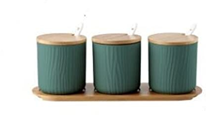 Gewürzstreuer Nordic-Gewürzglas-Set Pfeffersalz-Cruet-Container-Speicher-Gewürz-Gewürz-Rack (Color : 3 green)
